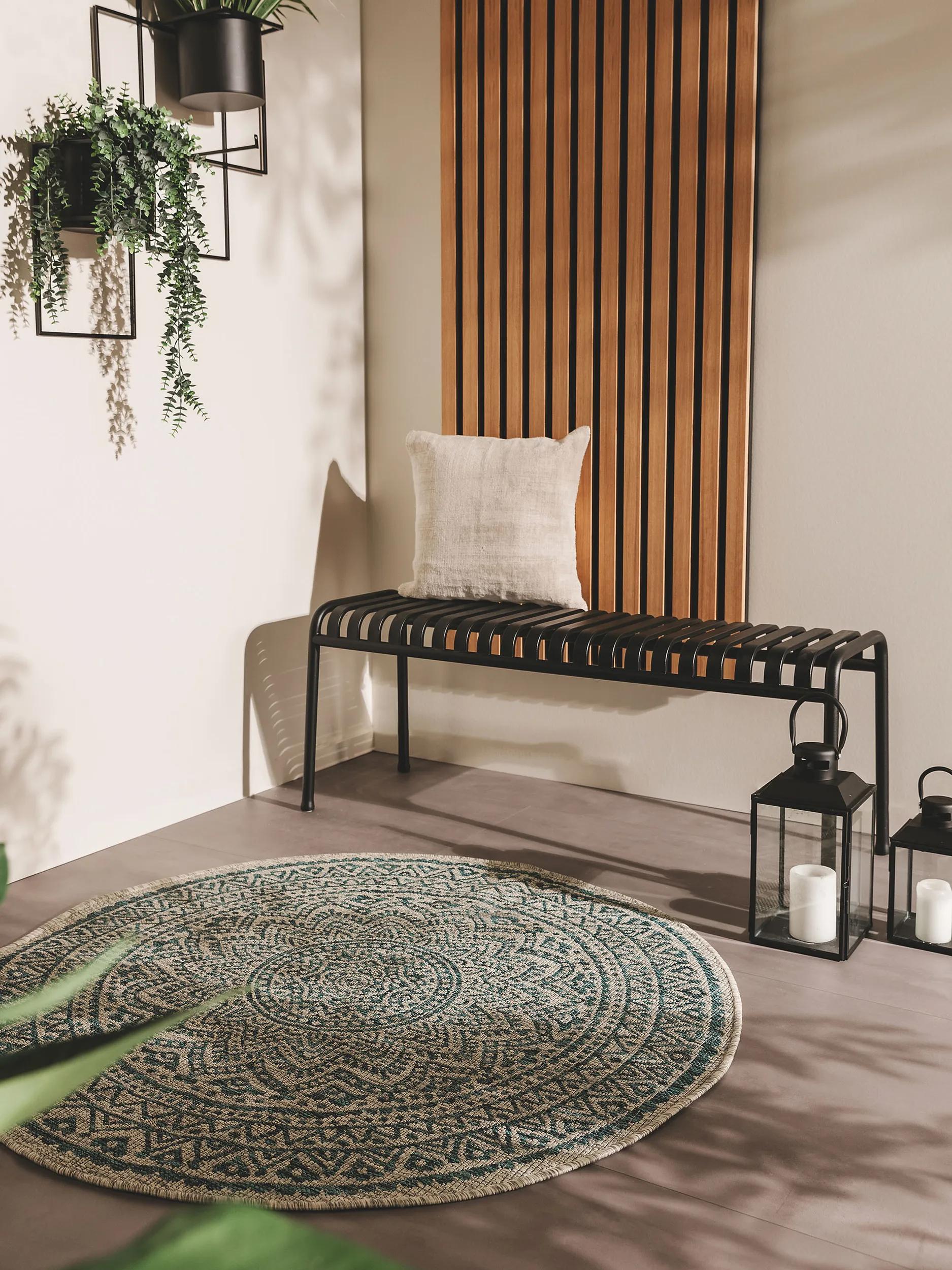 Covor rotund de interior și exterior Cleo – Bej/Albastru