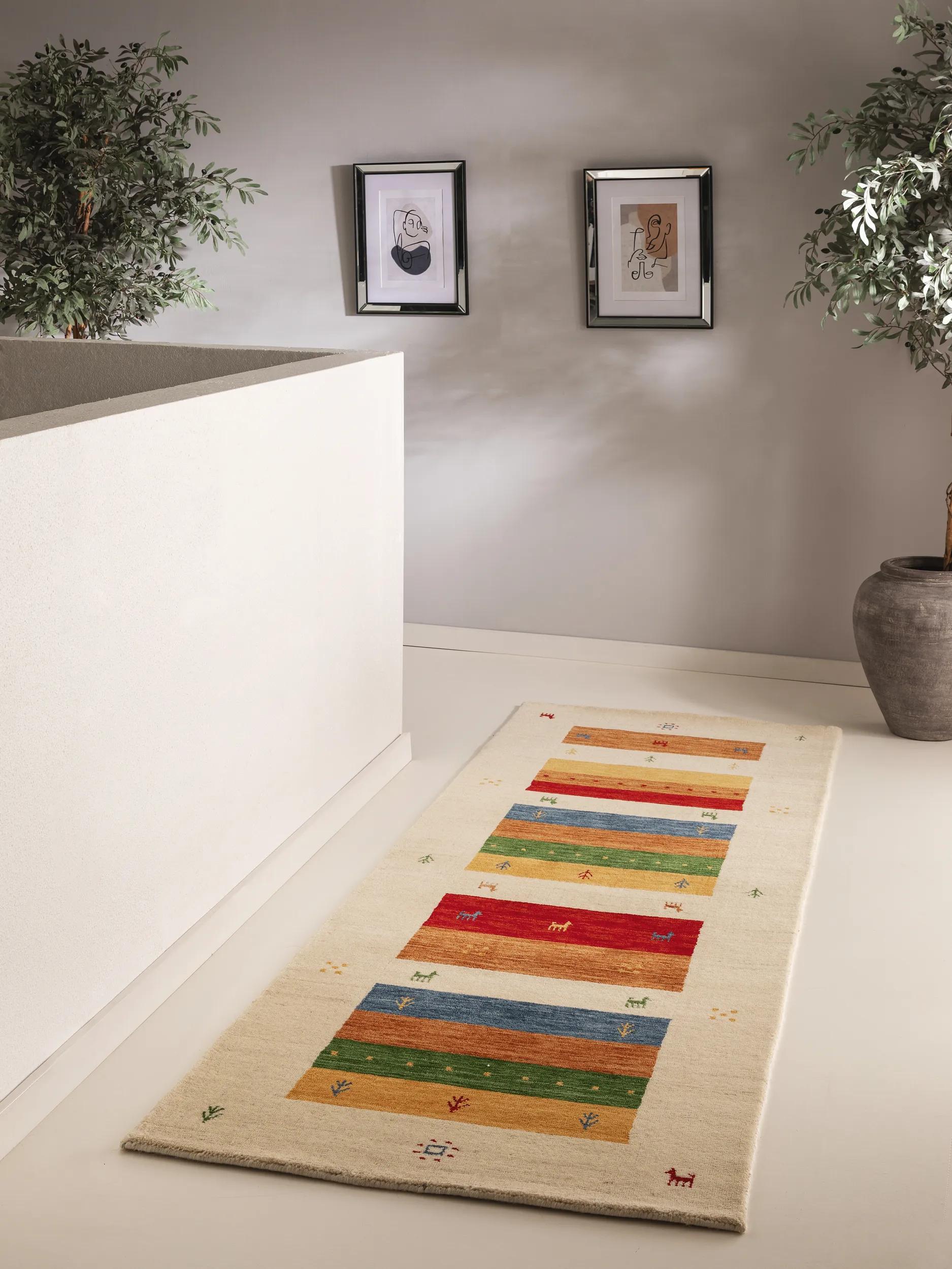 Traversă din lână Jamal – Multicolor/Bej