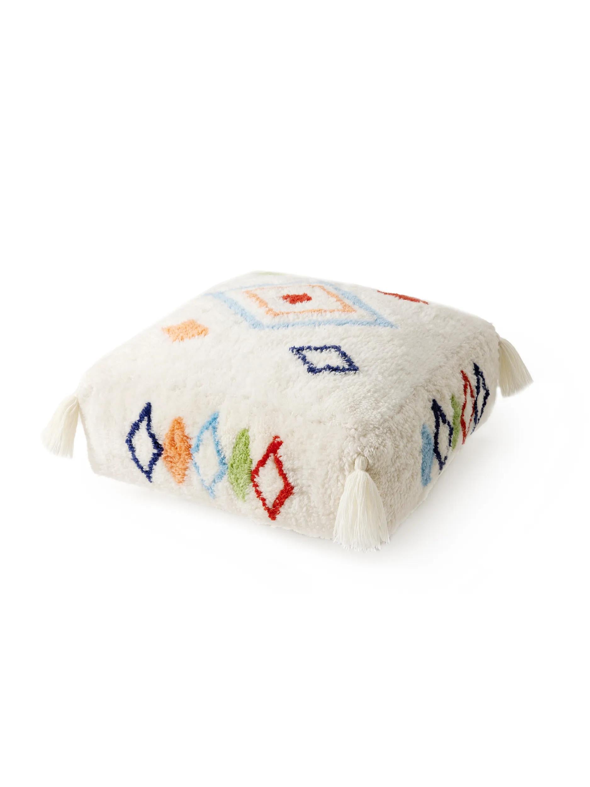 Puf din lână lucrat manual Malika – Multicolor