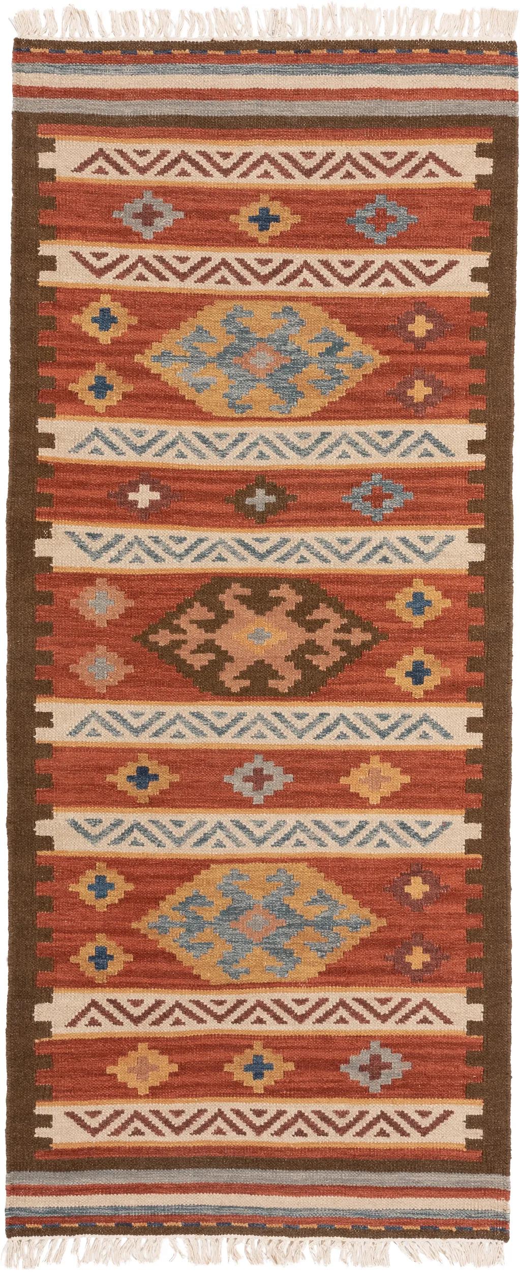 Traversă Kilim țesut manual Zohra – Multicolor/Roșu