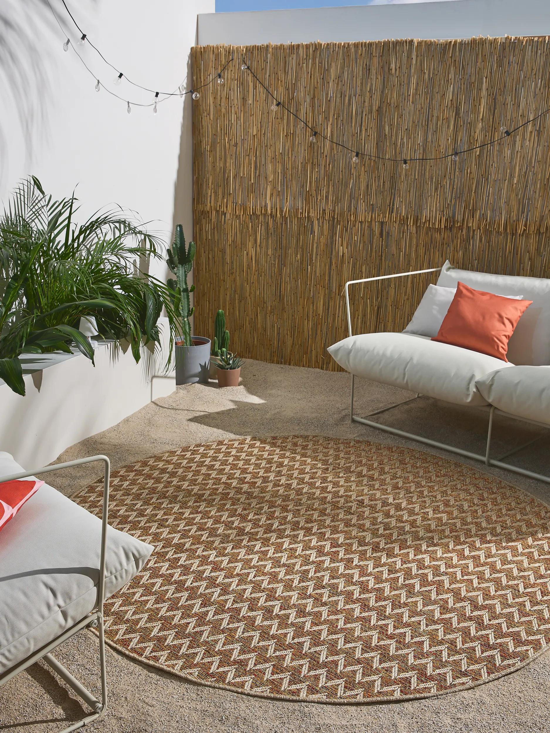 Covor rotund de interior și exterior Agra – Bej/Multicolor