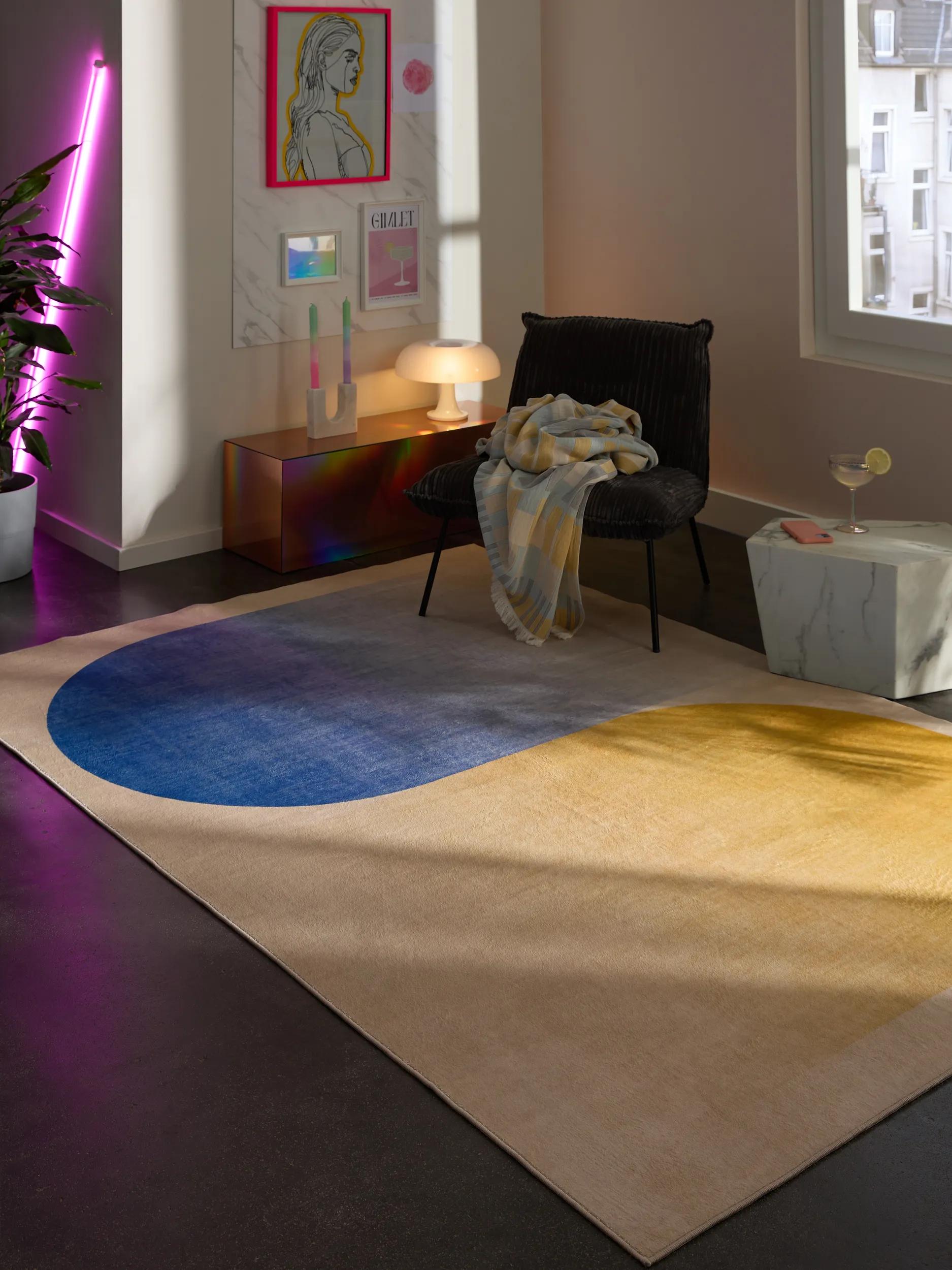 Covor lavabil Luna – Albastru/Galben